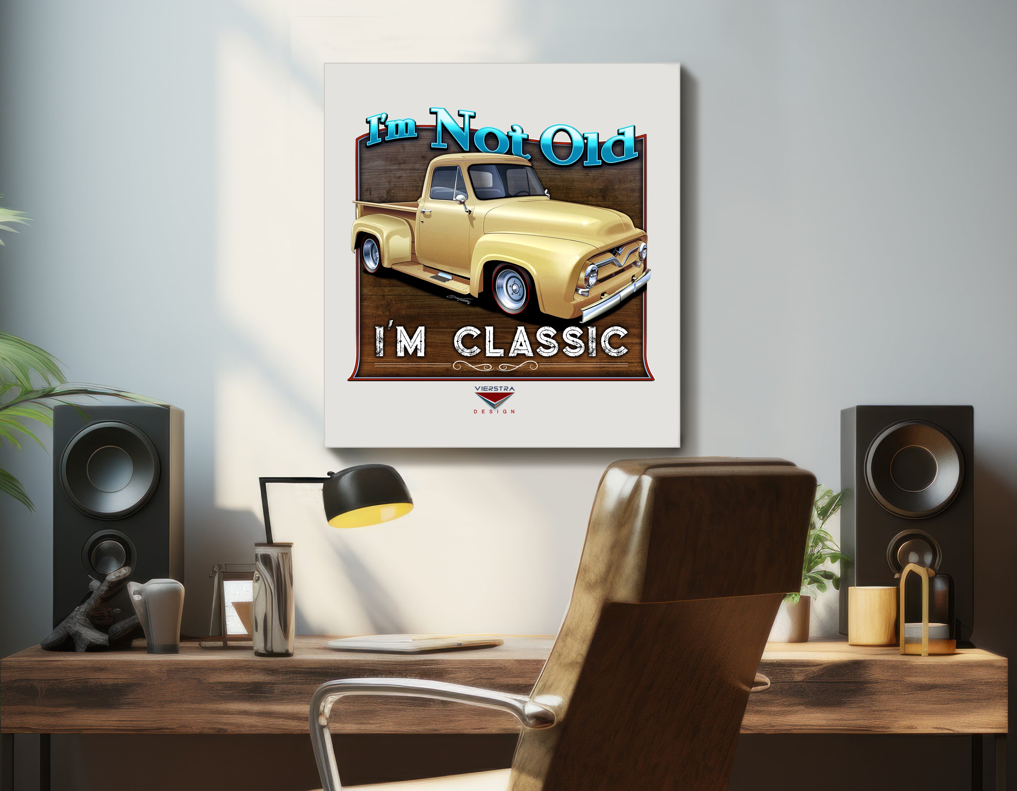 "I'm Not Old, I'm Classic" ’55 Ford Truck Wall Canvas Art, Deluxe Square Canvas 1.5in Frame