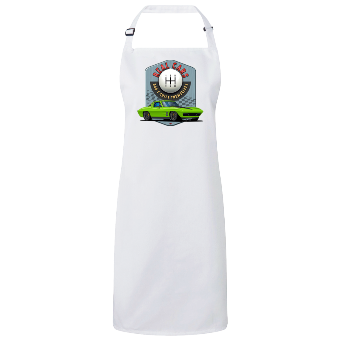 Real Cars Don't Shift Themselves" ’63 Chevy Corvette Sustainable Unisex Cooking Bib Apron