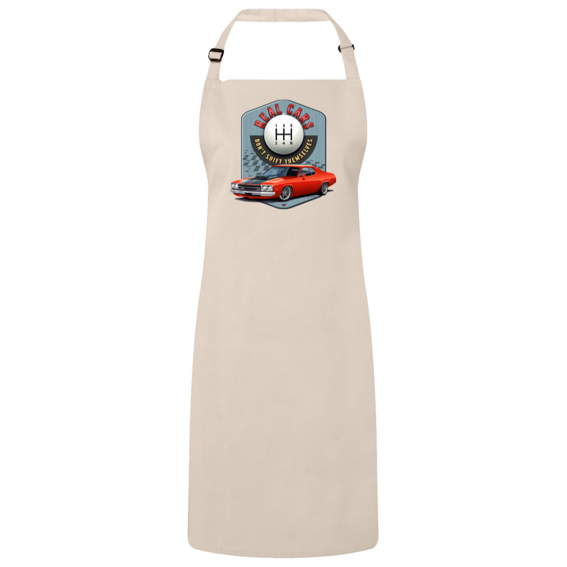"Real Cars Don't Shift Themselves" ’73 Plymouth Satellite Sustainable Unisex Cooking Bib Apron