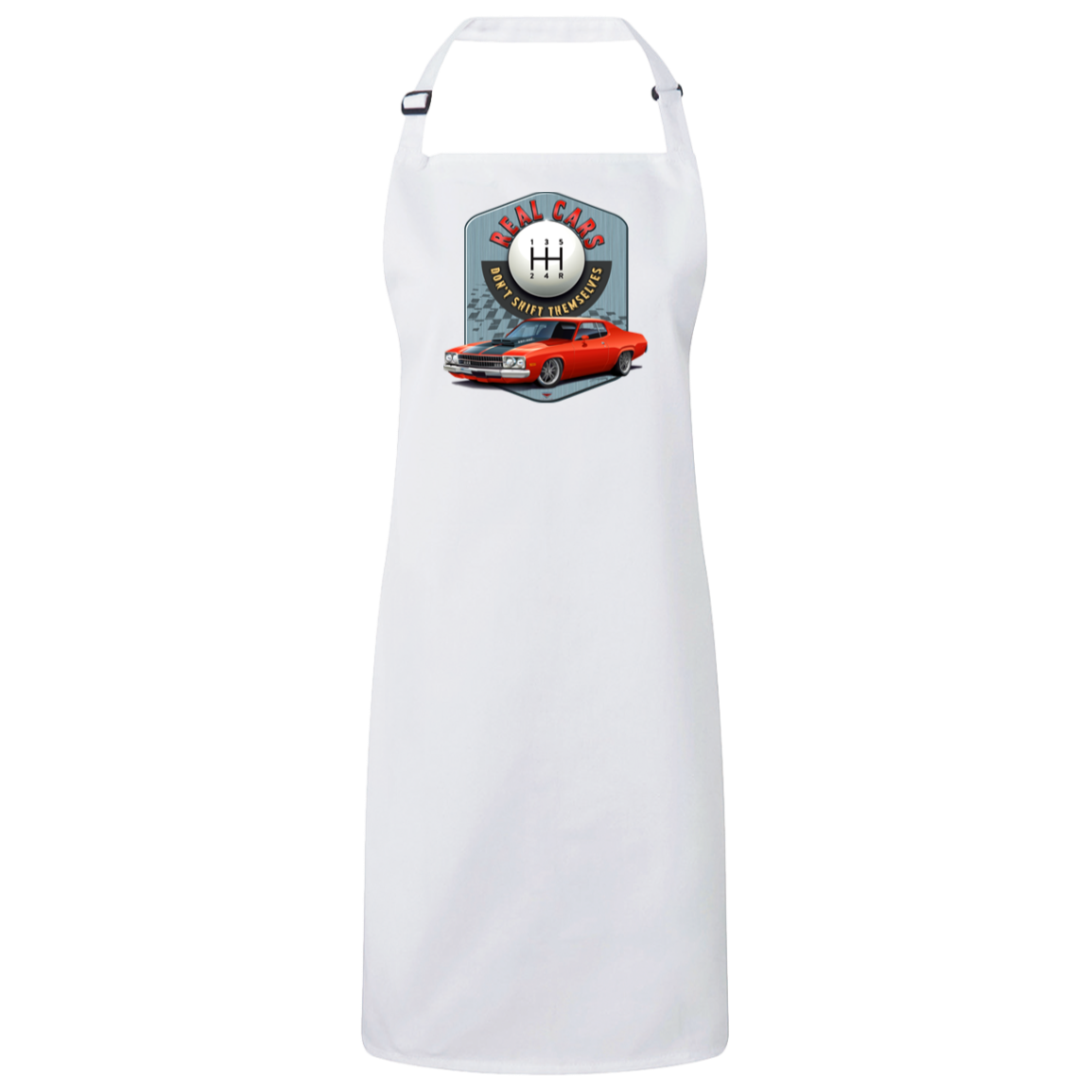"Real Cars Don't Shift Themselves" ’73 Plymouth Satellite Sustainable Unisex Cooking Bib Apron