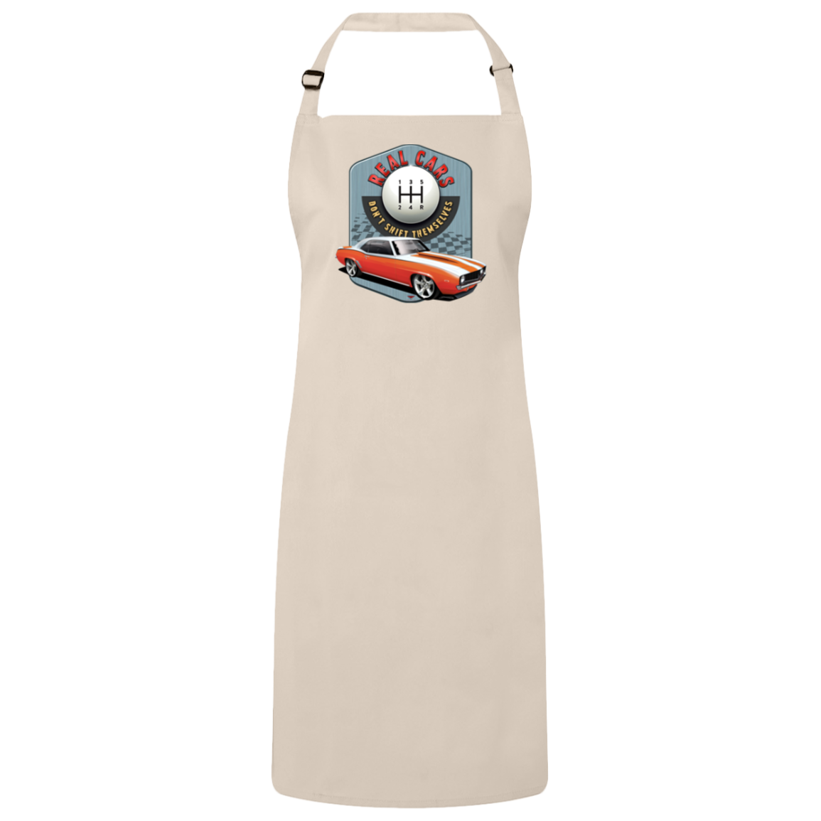 "Real Cars Don't Shift Themselves" ’69 Chevy Camaro Sustainable Unisex Cooking Bib Apron