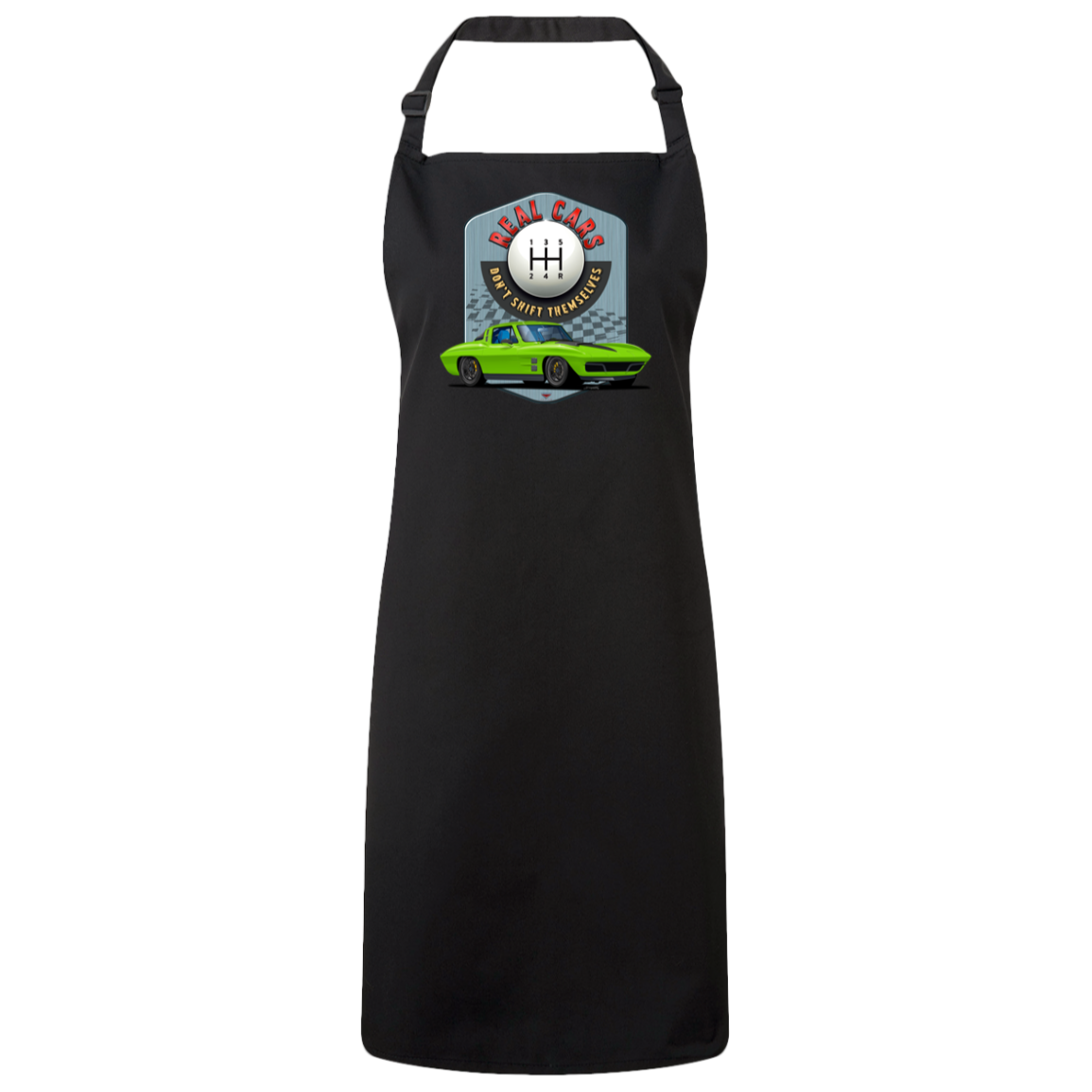 Real Cars Don't Shift Themselves" ’63 Chevy Corvette Sustainable Unisex Cooking Bib Apron