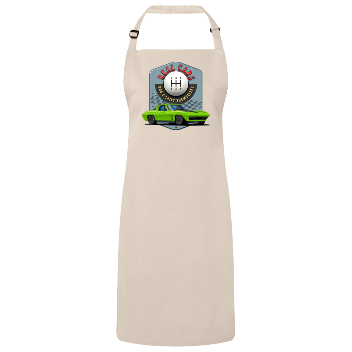 Real Cars Don't Shift Themselves" ’63 Chevy Corvette Sustainable Unisex Cooking Bib Apron