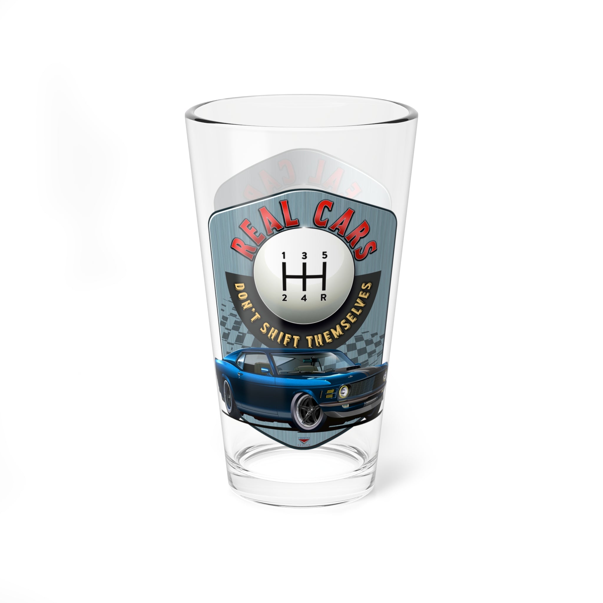 Real Cars Don’t Shift Themselves! ’70 Ford Mustang Mixing Glass, 16oz