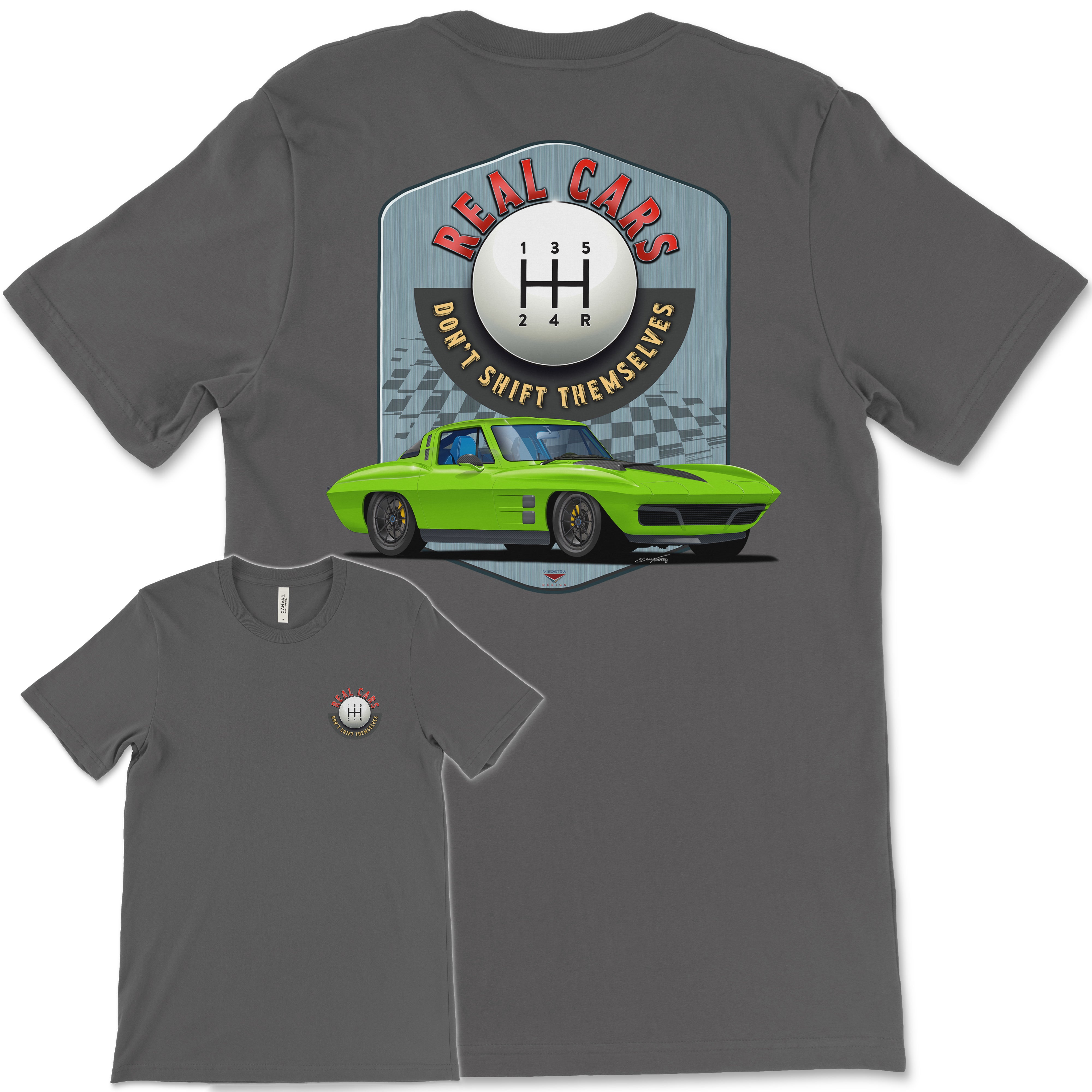 Real Cars Don’t Shift Themselves! '63 Chevy Corvette Bella+Canvas Unisex Short-Sleeve T-Shirt (Back Design)