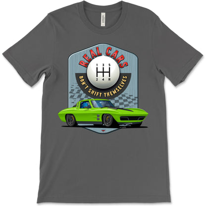 Real Cars Don’t Shift Themselves! '63 Chevy Corvette Bella+Canvas Unisex Short-Sleeve T-Shirt (Front Design)