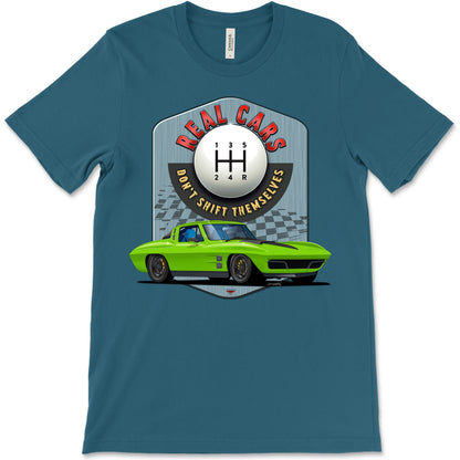 Real Cars Don’t Shift Themselves! '63 Chevy Corvette Bella+Canvas Unisex Short-Sleeve T-Shirt (Front Design)