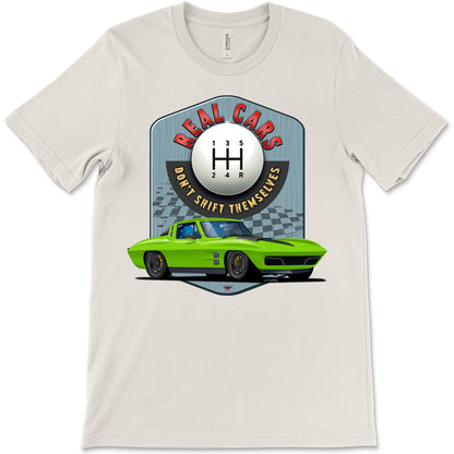 Real Cars Don’t Shift Themselves! '63 Chevy Corvette Bella+Canvas Unisex Short-Sleeve T-Shirt (Front Design)