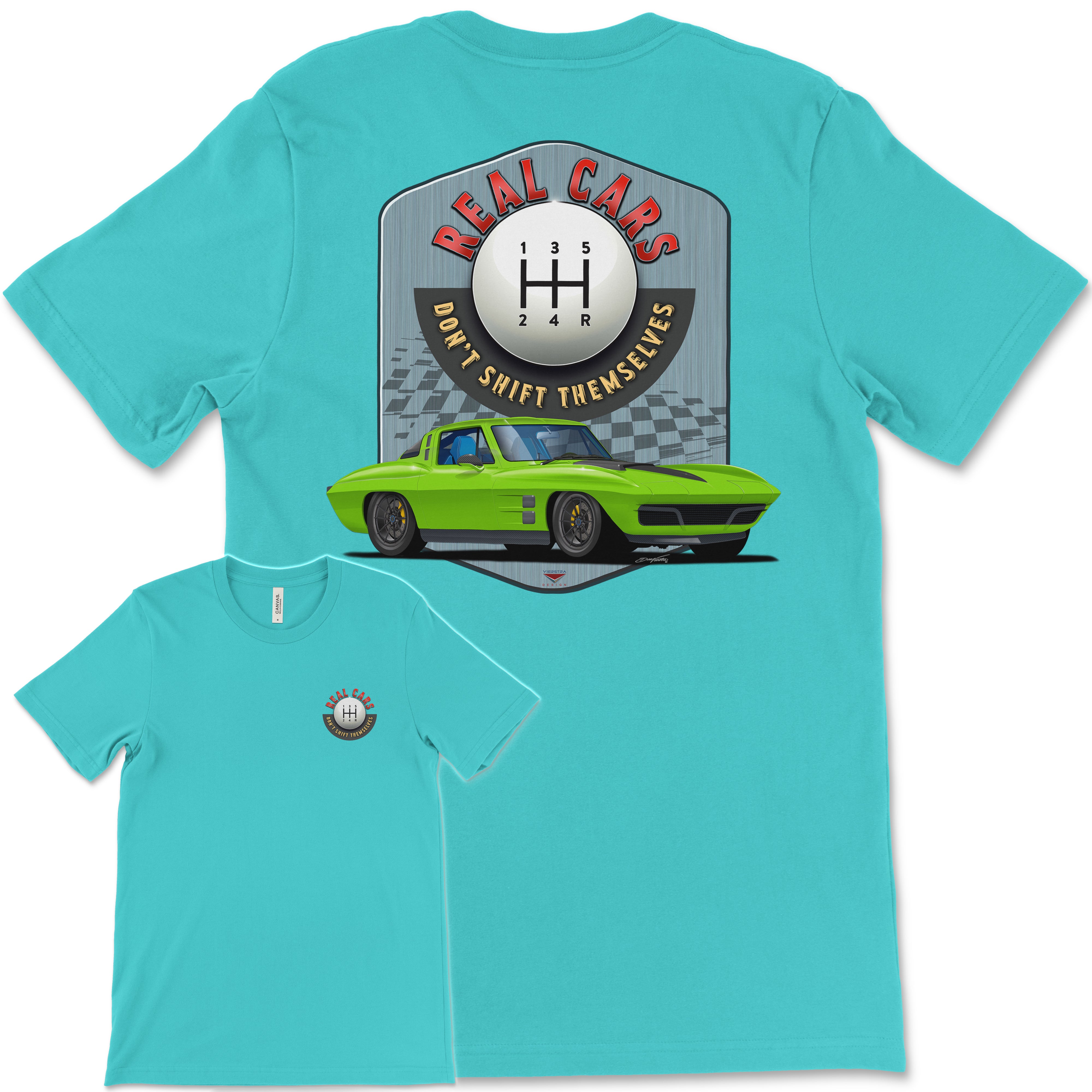 Real Cars Don’t Shift Themselves! '63 Chevy Corvette Bella+Canvas Unisex Short-Sleeve T-Shirt (Back Design)