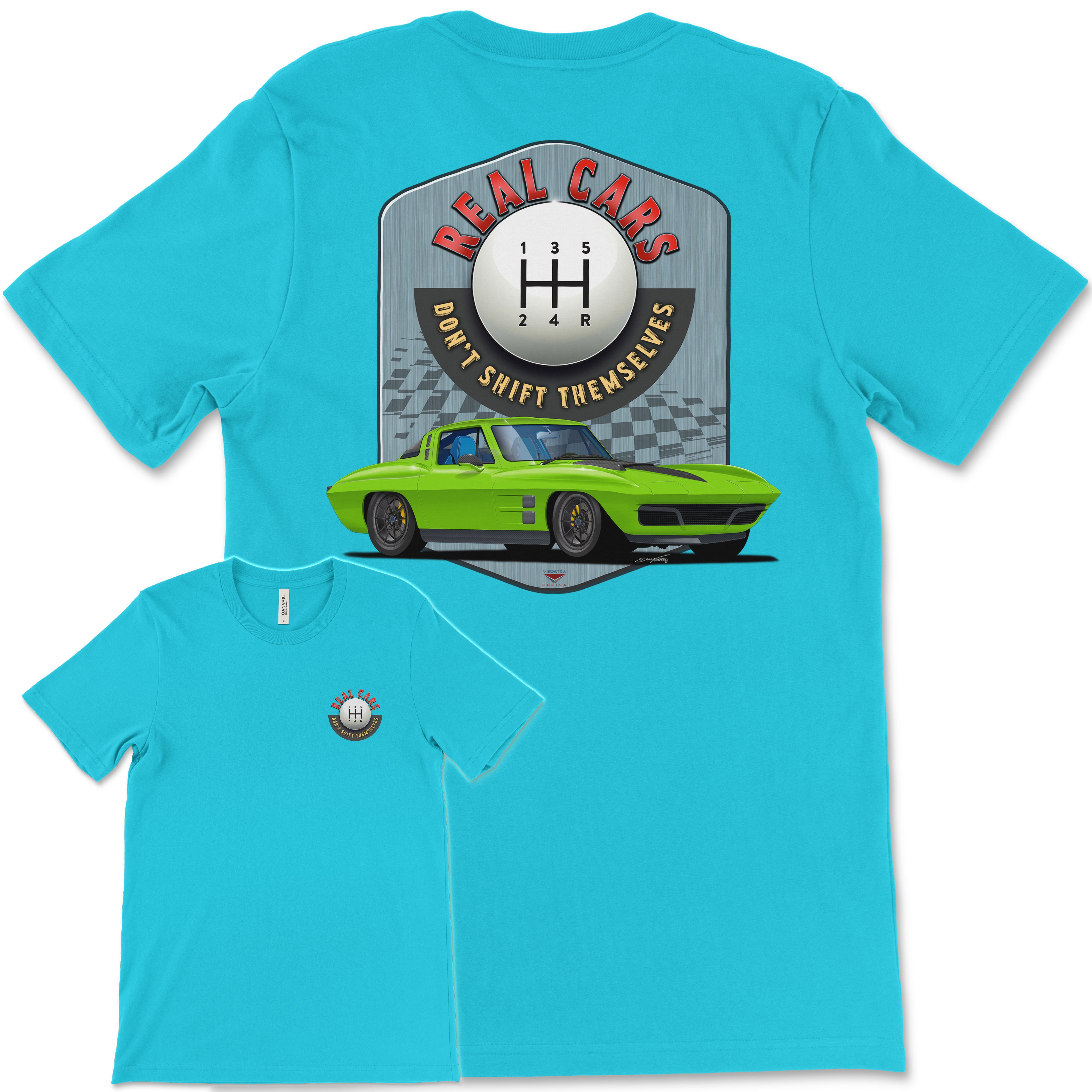 Real Cars Don’t Shift Themselves! '63 Chevy Corvette Bella+Canvas Unisex Short-Sleeve T-Shirt (Back Design)