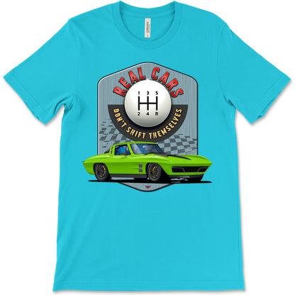 Real Cars Don’t Shift Themselves! '63 Chevy Corvette Bella+Canvas Unisex Short-Sleeve T-Shirt (Front Design)