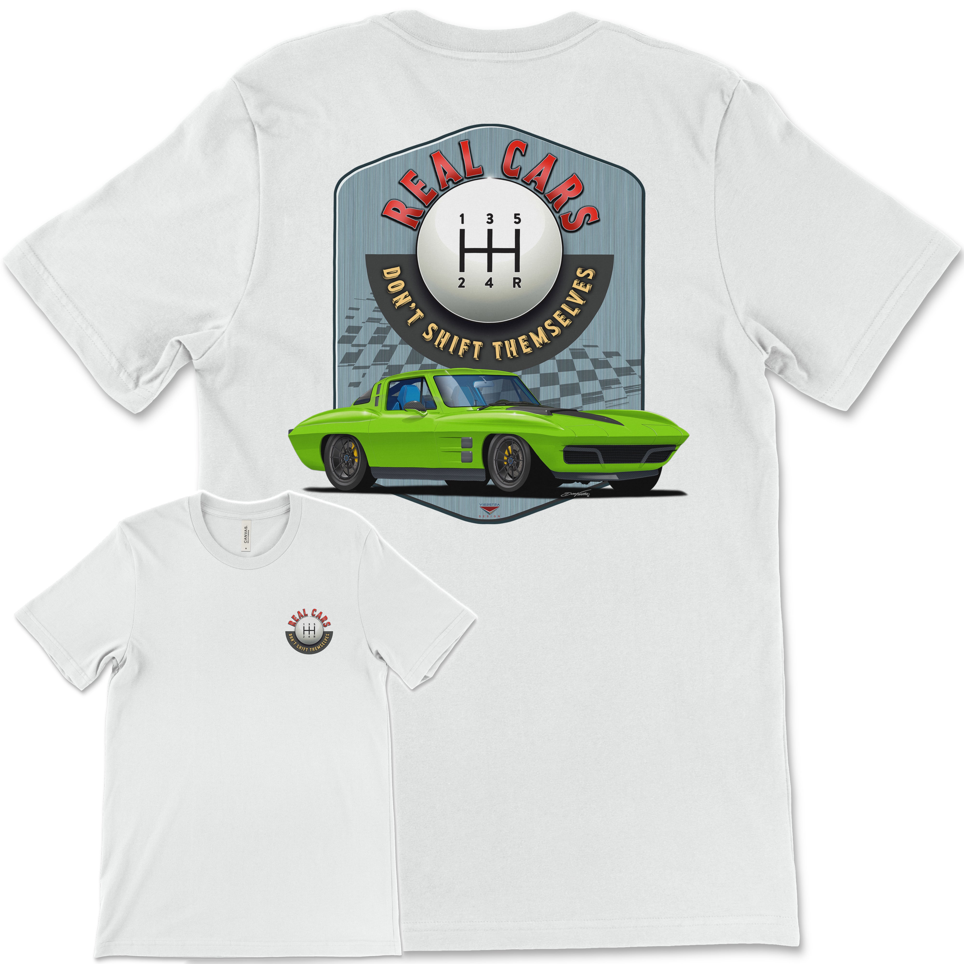 Real Cars Don’t Shift Themselves! '63 Chevy Corvette Bella+Canvas Unisex Short-Sleeve T-Shirt (Back Design)