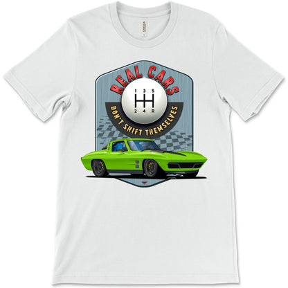 Real Cars Don’t Shift Themselves! '63 Chevy Corvette Bella+Canvas Unisex Short-Sleeve T-Shirt (Front Design)