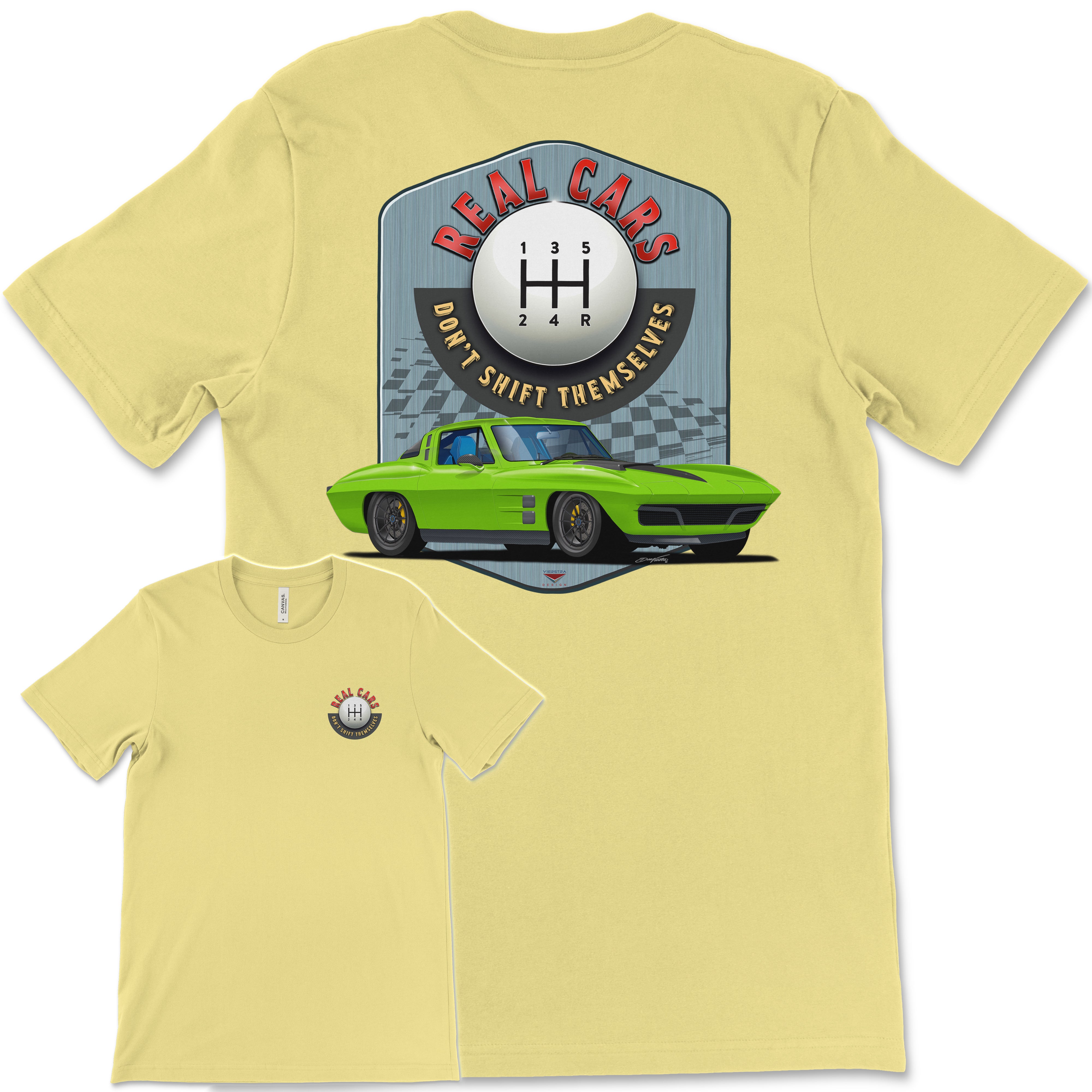 Real Cars Don’t Shift Themselves! '63 Chevy Corvette Bella+Canvas Unisex Short-Sleeve T-Shirt (Back Design)