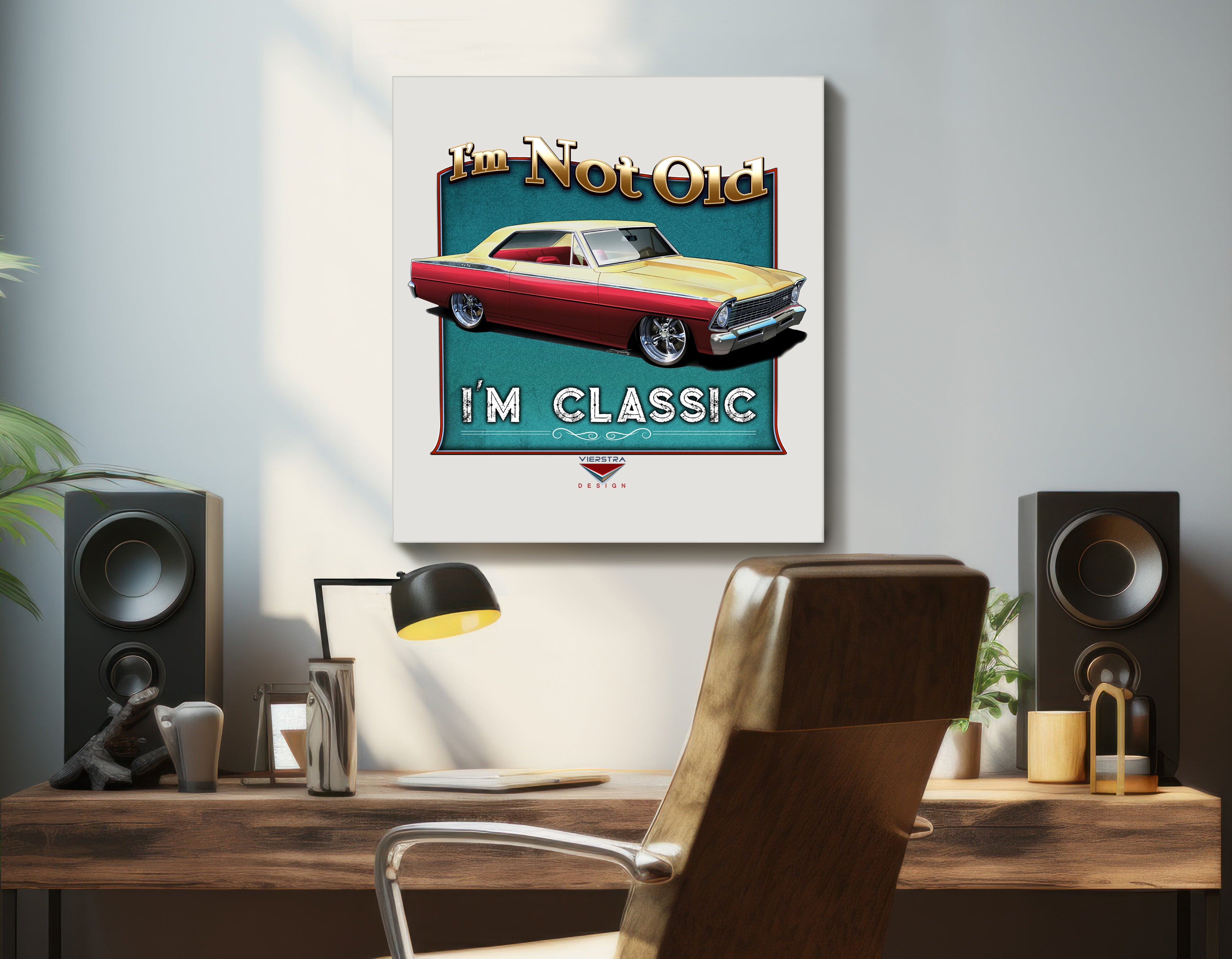 "I'm Not Old, I'm Classic" ’67 Chevy Nova Wall Canvas Art, Deluxe Square Canvas 1.5in Frame