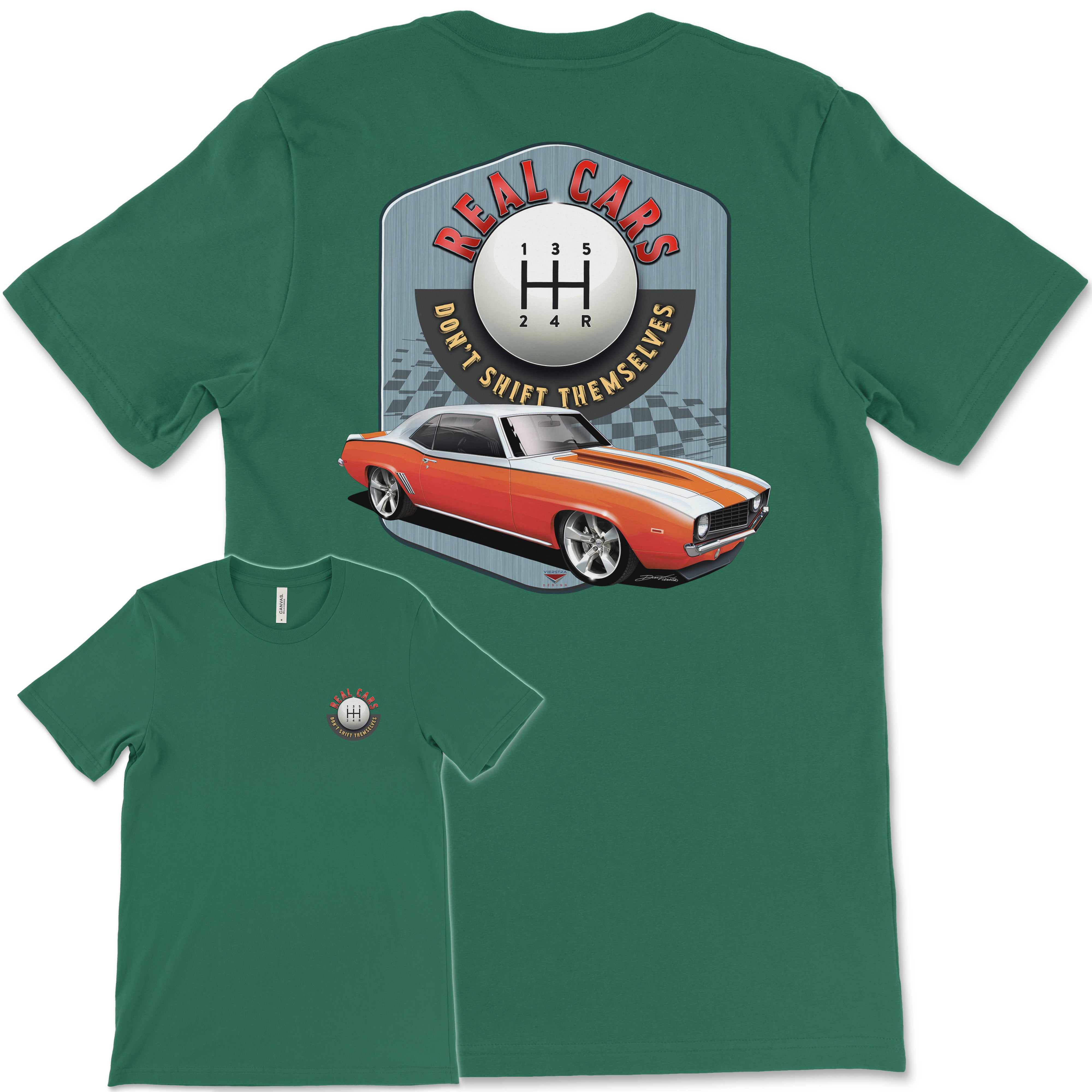 Real Cars Don’t Shift Themselves! '69 Chevy Camaro Bella+Canvas Unisex Short-Sleeve T-Shirt (Back Design)