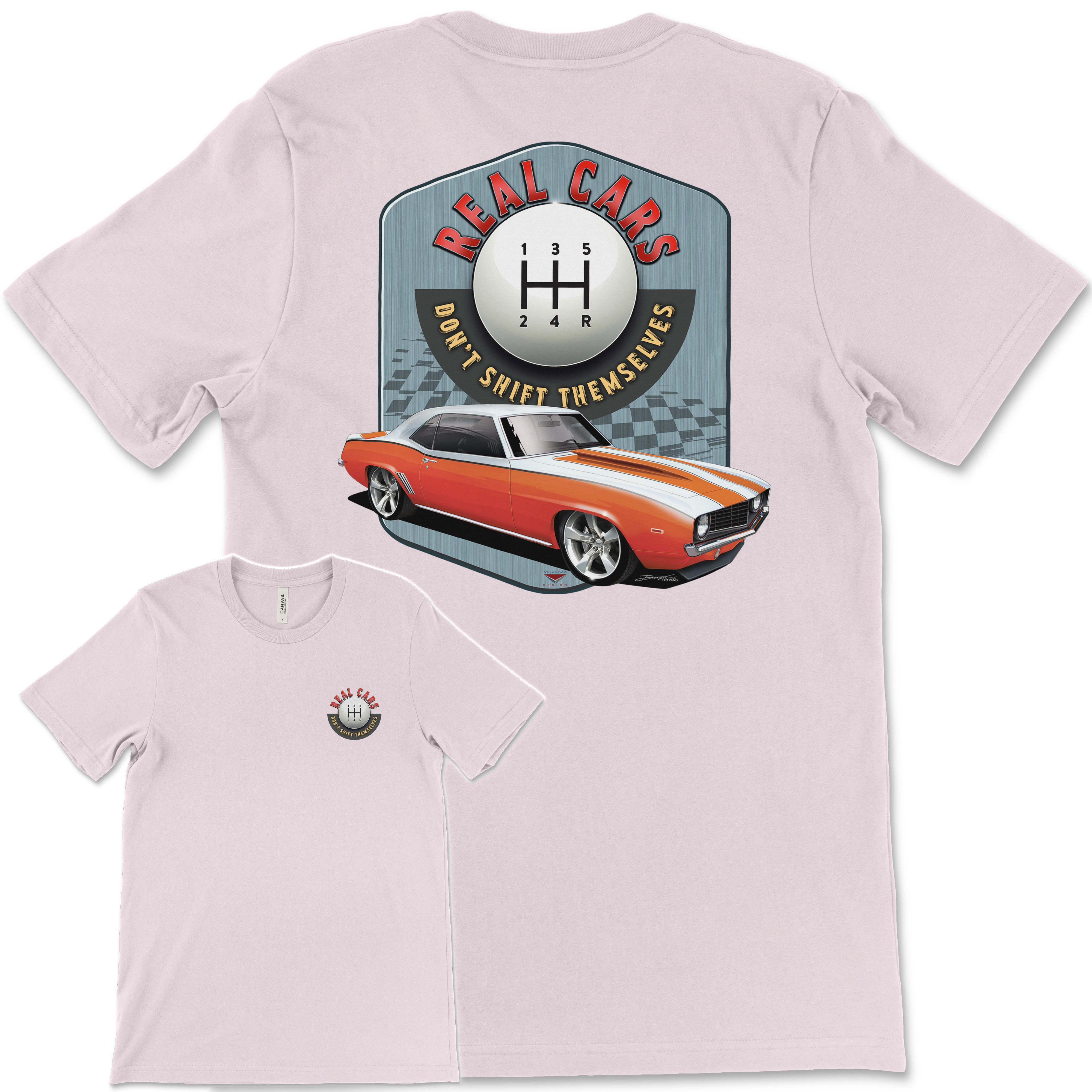 Real Cars Don’t Shift Themselves! '69 Chevy Camaro Bella+Canvas Unisex Short-Sleeve T-Shirt (Back Design)