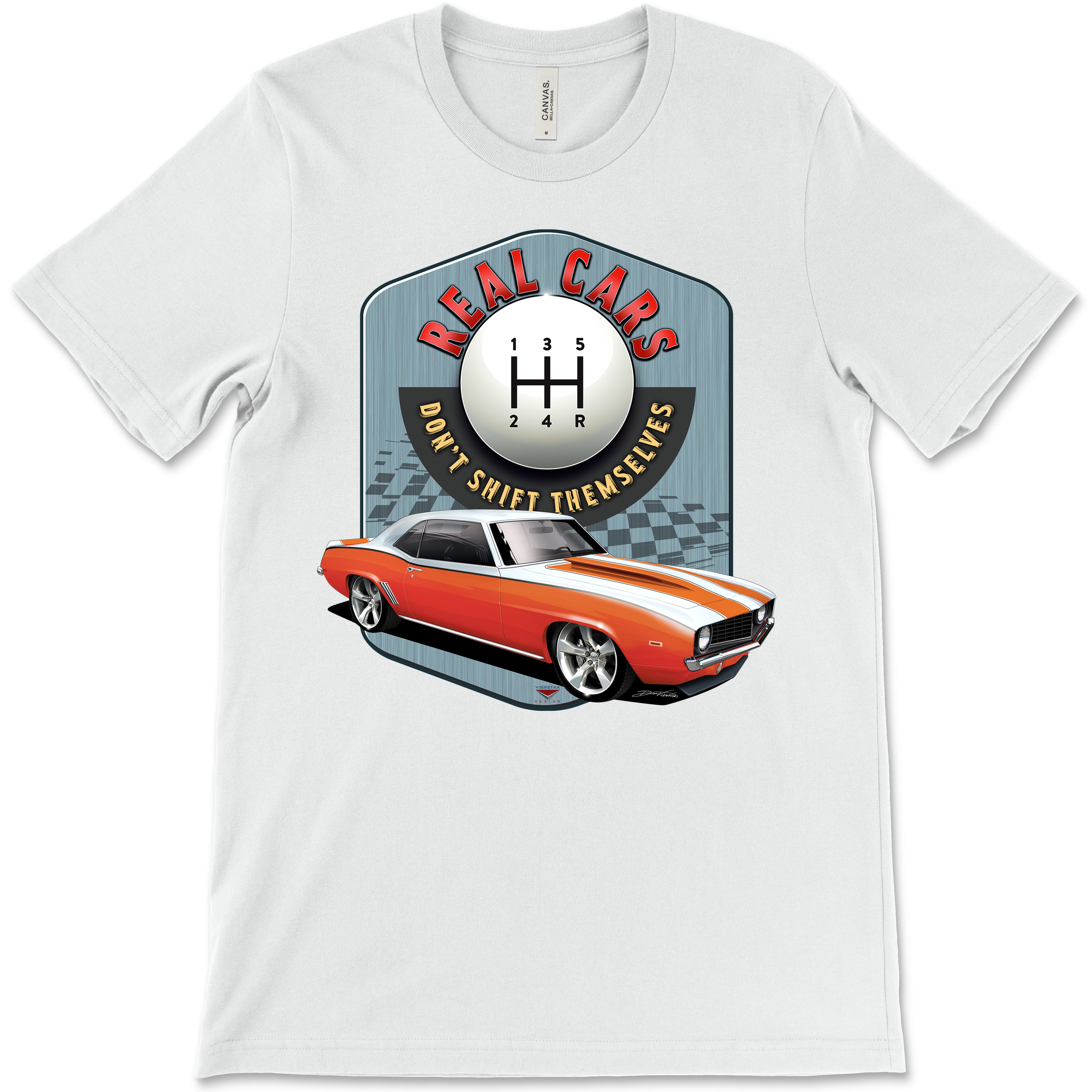 Real Cars Don’t Shift Themselves! '69 Chevy Camaro Bella+Canvas Unisex Short-Sleeve T-Shirt (Front Design)