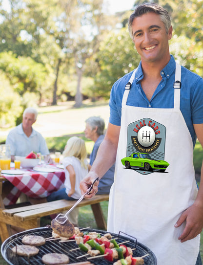 Real Cars Don't Shift Themselves" ’63 Chevy Corvette Sustainable Unisex Cooking Bib Apron