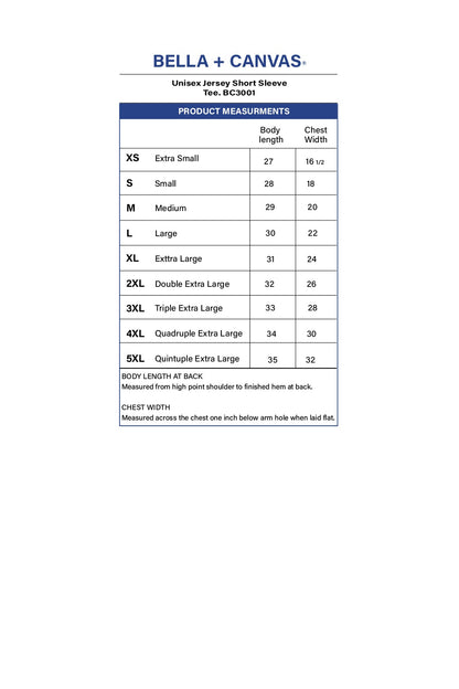 Bella Canvas Sizing Chart